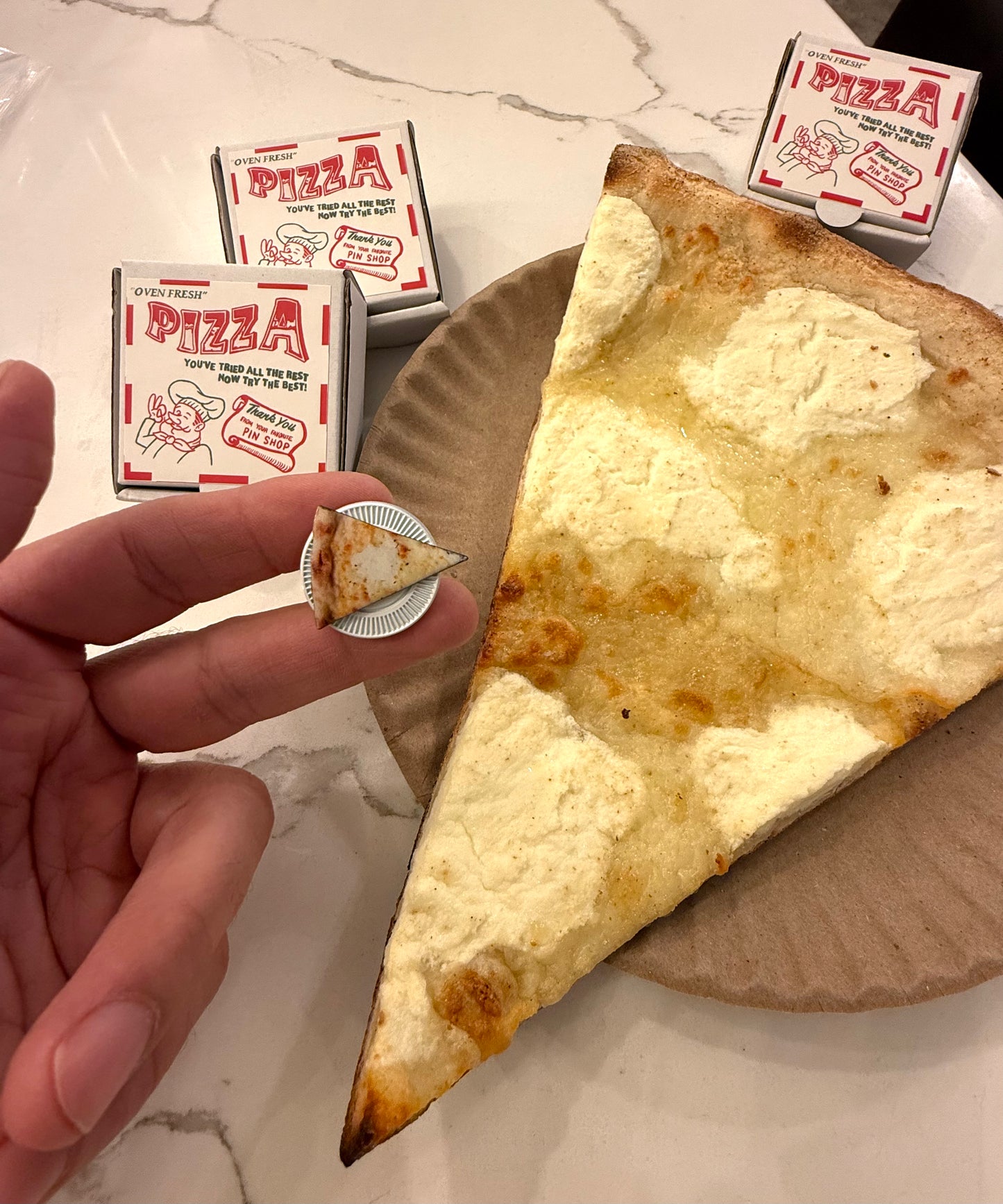 Realistic White Slice of Pizza Pin