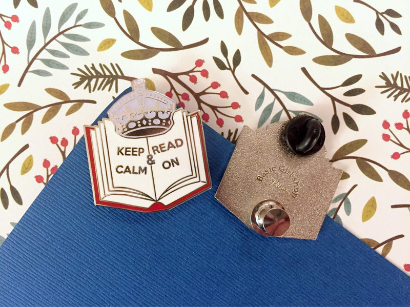Glitter Keep Calm and Read On Enamel Pin | Book pins | reading pins | school pins | book marks